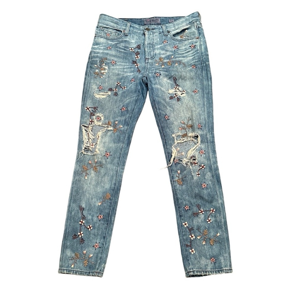 Lucky Brand Blue Boyfriend Jeans with Floral Embroidery